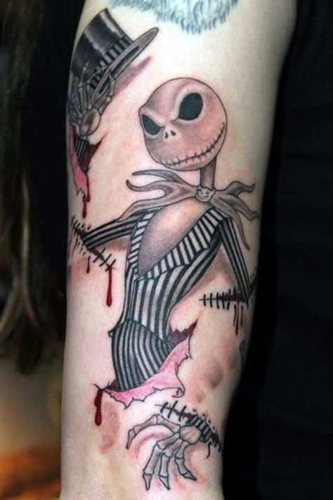 Tattoo Nightmares, Jack Skellington Tattoo, Jack Tattoo, Rip Tattoo, Nightmare Before Christmas Tattoo, Christmas Tattoo, Sweet Tattoos, Geniale Tattoos, Halloween Tattoo