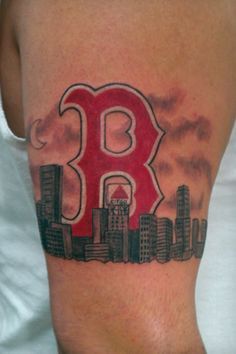 Boston Red Sox Tattoos, Red Sox Tattoo, Really Bad Tattoos, Boston Tattoo, Sugar Skull Tattoo, Shoulder Tats, Detroit Skyline, Tattoo Skull, Forearm Sleeve Tattoos