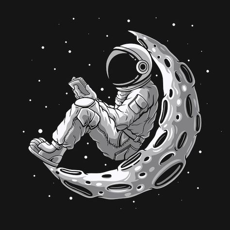 Astronaut Reading A Book, Astronaut Riding A Rocket, Background Moon, Seni Mural, Astronaut Illustration, Space Quotes, Astronaut Tattoo, Botanical Flower Art, Wall Paper Phone