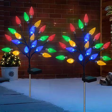 PRICES MAY VARY. New Designed Outdoor Christmas Decorations Lights: 2 packs C9 solar Christmas stake lights, each pack with 20 leds rich vibrant colored C9 Strawberry lights, festival and fantastic, nice additions to Christmas holiday, perfect for outdoor Christmas decorations Bright Vibrant Diamond C9 Stake Lights: Well made high-brightness diamond C9 strawberry, each crystal clear LED bulb emits light with a 360-degree viewing angle, emit bright colorful glow, add colorful and festival to Chri Christmas Decorations Outdoor Lights, Strawberry Lights, Solar Christmas Lights Outdoor, Solar Pole Lights, Solar Christmas Decorations, Outdoor Christmas Light Displays, Christmas Ceiling Decorations, Solar Christmas Tree, Christmas Pathway Lights