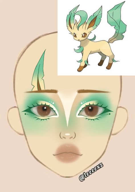 Leafeon Makeup, Charizard Makeup, Pokemon Inspired Makeup, Espeon Makeup, Pokemon Makeup Looks, Umbreon Makeup, Leafeon Cosplay, Makeup Looks For Halloween, Pokemon Makeup