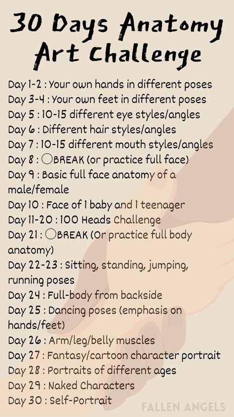 Sketching Challenge 30 Day, Every Day Drawing Challenge, Sketchbook Ideas 30 Day, Anatomy Challenge Drawing, Anatomy Drawing Challenge, 30 Day Art Challenge Anime, 100 Sketches Challenge, 30 Day Drawing Prompts, 30days Drawing Challenge