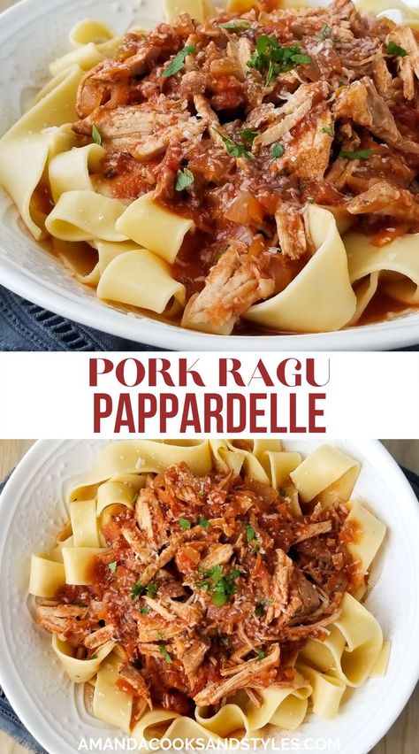 Instant Pot Pork Ragu – Savory and delicious Pork Ragu made easily in an instant pot served over a bed of pappardelle and a sprinkle of parmesan cheese. This is the ultimate dinner recipe perfect for the whole family! Pork Ragu Recipes, Italian Dinners, Pork Pasta, Pork Ragu, Barilla Pasta, Ragu Recipe, Pappardelle Pasta, Instant Pot Pork, Italian Dinner