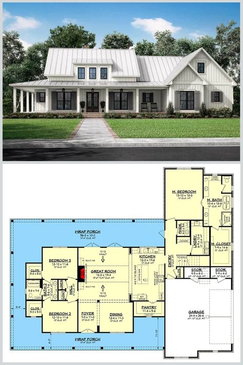 One Story Farmhouse With Wrap Around Porch, Modern Farmhouse Exterior 1 Story, Modern Wrap Around Porch House Plans, Ranch Style Homes With Wrap Around Porch Farmhouse Floor Plans, Dream Home Design Exterior Modern, 4 Bedroom House Plans Open Floor Wrap Around Porch, Full Wrap Around Porch House Plans, Ranch Wrap Around Porch, Rancher With Wrap Around Porch