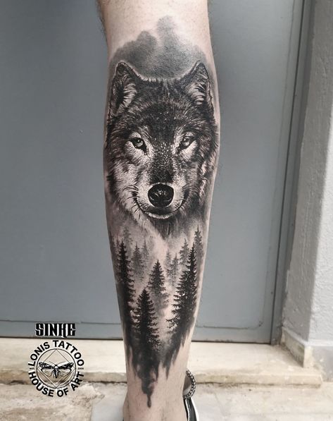 Wolf Tattoos Men Calf, Wolf Tattoo Calf, Wolf Tattoo Leg Men, Wolf Leg Sleeve Tattoo, Leg Wolf Tattoo, Wolf Leg Tattoo Men, Wolf Calf Tattoo Men, Wolf Tattoo Leg, Realism Wolf Tattoo