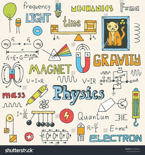 Physics. Hand drawn. Vector illustration. #Ad , #Sponsored, #Hand#Physics#drawn#illustration Physics Poster, Science Drawing, Physics Projects, Physics Lab, Science Doodles, Project Cover Page, Physics Formulas, School Book Covers, Physics Notes