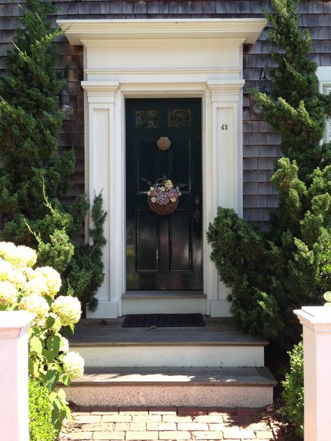 Nantucket door  TheOriginalPrep Moulding Door, Front Door Molding, Exterior Door Trim, Door Overhang, Door Solutions, Door Moulding, Front Door Trim, Black Interior Doors, Maine Cottage