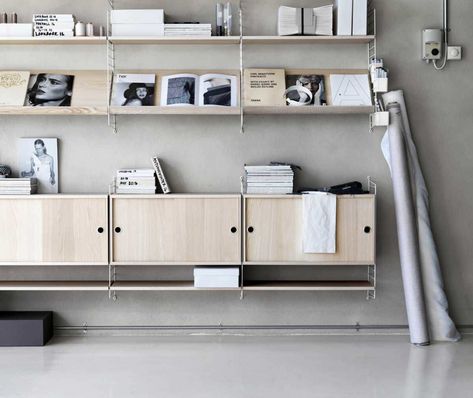 String Furniture String System Solid Magazine Shelf, Beige | Vepsäläinen String Shelves, Wall Ladders, Shelving Organization, Magazine Shelf, Book Styling, Sample Library, String Shelf, String Furniture, String Pocket