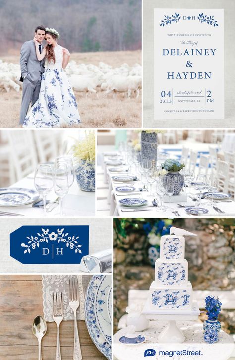 Wedding and stationery inspired by the classic blue and white delft pattern Dutch Wedding Theme, Dutch Themed Wedding, Delft Wedding Theme, Delft Blue Wedding, Delft Wedding, China Blue Wedding, Delft Decor, Blue Willow Wedding, Delft Pattern