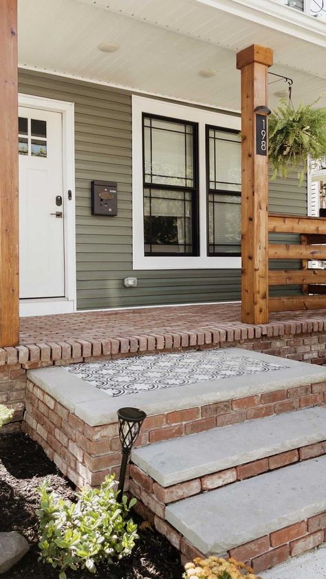 styleitprettyhome on Instagram: When you haven’t seen your dad for 2 years and he shows up to help with the porch project ♥️ Me and my dads thing is doing house projects.… Old Mill Brick, New Orleans Style Homes, Easy Home Renovations, Brick Porch, Porch Remodel, Bungalow Renovation, Craftsman Exterior, Porch And Balcony, Brick Exterior House