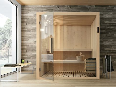 Biosauna KYRA By Gruppo Geromin Sauna Inspiration, Spa In Casa, Building A Sauna, Wood Sauna, Home Spa Room, Indoor Sauna, Double Glass Doors, Finnish Sauna, Steam Sauna