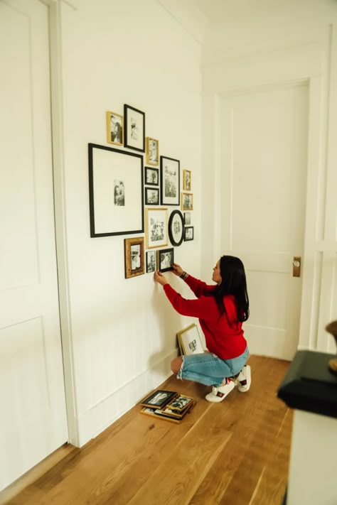 5 Tips for Hanging a Collected Family Photo Gallery Wall Ancestors Photos Wall, Family Gallery Wall Ideas Hallways, Ancestor Picture Wall, Collected Family Photo Wall, Gallery Wall Picture Ideas, Decorating With Family Pictures, Wedding Gallery Wall Ideas Living Room, Small Photo Collage Wall, Gallery Wall Ideas Family Photos