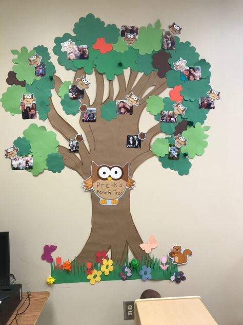 Family Tree Ideas School Project, Preschool Wall Tree Decor, Tree Theme For Preschool, Family Tree In Kindergarten, Trees For Classroom Decoration, Diy Family Tree For Classroom, Class Family Tree Classroom, Diy Classroom Tree Ideas, Class Tree Display