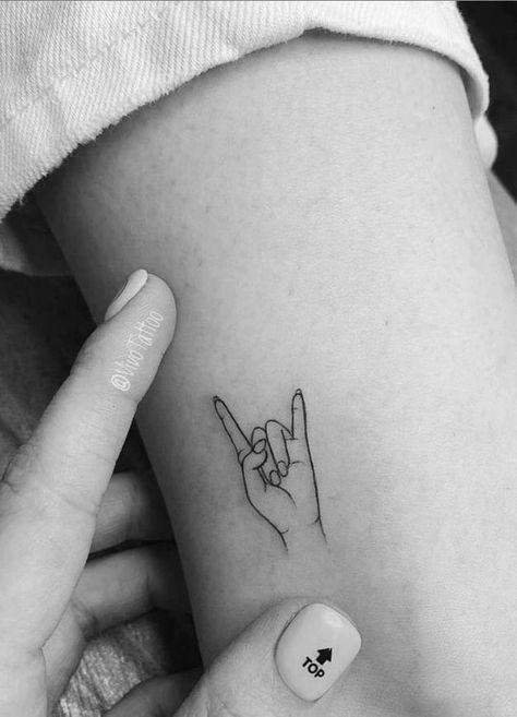 Sign Language Tattoo, Rock And Roll Tattoo, Small Music Tattoos, Tattoo Sign, Tattoo Pieces, Middle Finger Tattoos, Tattoo Words, Tiny Tats, Love Yourself Tattoo