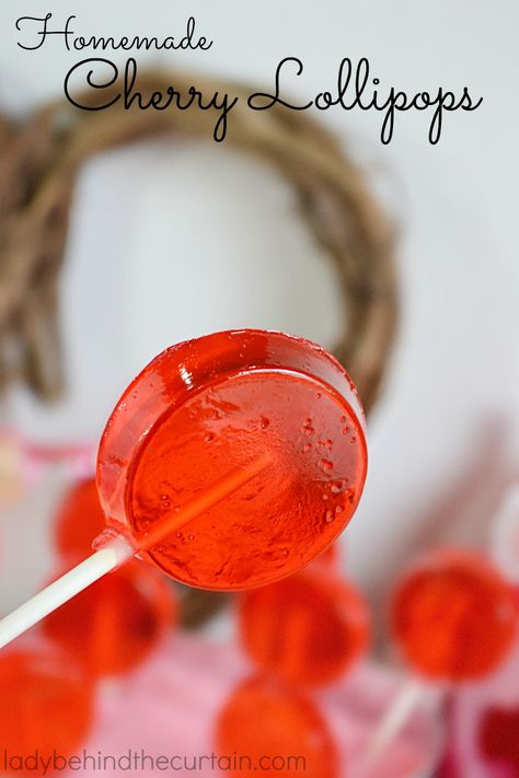 Homemade Cherry Lollipops | Surprise every and make your own lollipops!  They're super easy to make and would be awesome with a Valentine tied to them!  Ki Homemade Lollipop, Home Made Candy, Homemade Lollipops, Hard Candy Recipes, Lollipop Recipe, Honey Candy, Decadent Chocolate Desserts, Lollipop Mould, Behind The Curtain