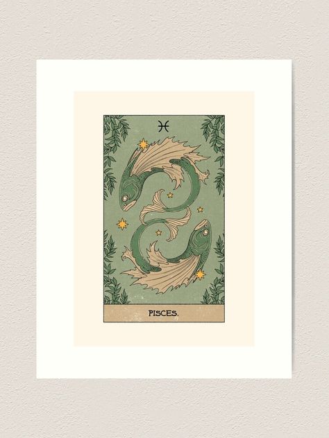 "Pisces" Art Print by thiagocorream | Redbubble Vintage Poster Collage, Astrology Prints, Green Stickers, Tyler Childers, Perfect Gallery Wall, Redbubble Stickers, Tarot Art, Print Decor, Fairy Art