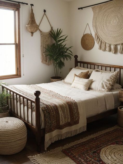 Transform your bedroom into a bohemian haven by layering different rugs for a cozy and eclectic aesthetic. Mix patterns and textures, and pair them with rattan furniture and macrame wall hangings for a boho-inspired vibe. Macrame Aesthetic, Macrame Wall Hangings, Eclectic Aesthetic, Rug Inspiration, Rattan Furniture, Pattern Mixing, Macrame Wall, Macrame Wall Hanging, Bedroom Rug