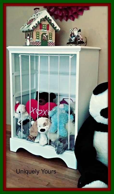 Repurposed Dresser made into a stuffed animal storage cabinet(zoo) Cuddly Toy Storage Ideas, Repurpose Toys, Stuffed Animal Storage Diy, Animal Storage Ideas, Stuffed Animal Storage Ideas, Soft Toy Storage, Creative Kids Rooms, Repurposed Dresser, Small Stuffed Animals