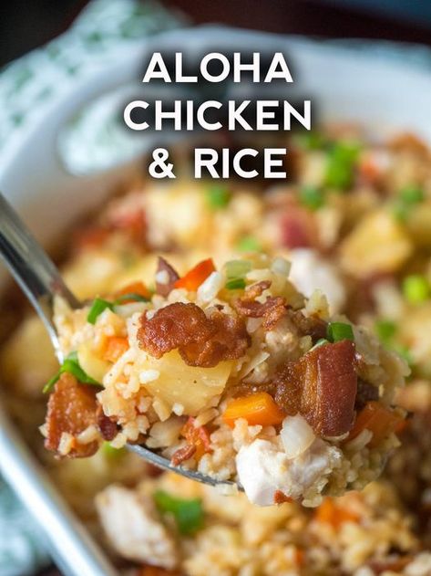 Yard Sale Finds - A delightful combination of savory,... Aloha Chicken And Rice, Rice Meal Ideas, Aloha Chicken, Baked Candied Yams, Seared Chicken Breast, Skillet Dishes, Southern Dishes, Low Sodium Chicken Broth, Chicken And Rice