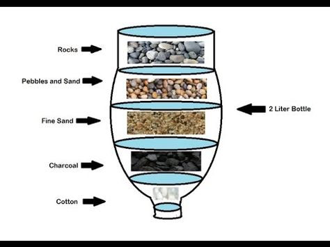 Diy Gravity Water Filter, Diy Water Filter School Project, How To Make A Water Filter, How To Filter Water, Water Filter Science Project, Water Filter Experiment, Water Filtration Diy, Water Filter Diy, Como Plantar Pitaya