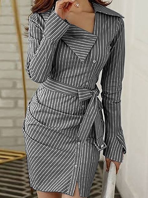 Belted Shirt Dress, Stiletto Nails, Ladies Dress Design, Work Attire, Business Outfits, Autumn Fashion Women, Classy Dress, Edgy Fashion, Fashion Classy