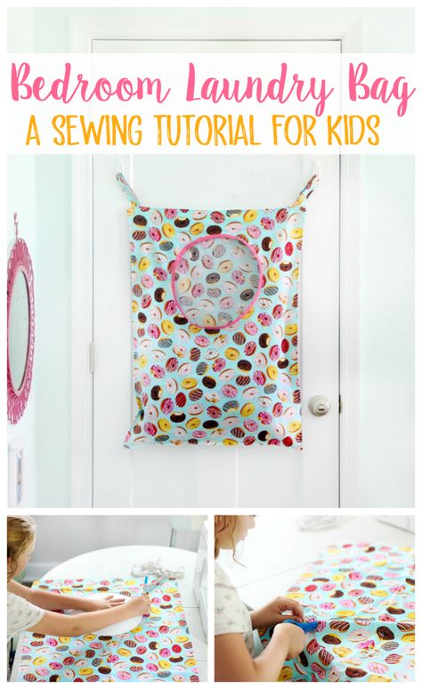 Sewing Project For Kids, Bag Sewing Tutorial, Kid Laundry, Bedroom Laundry, Sewing Projects Clothes, Project For Kids, Costura Diy, Beginner Sewing, Beginner Sewing Projects Easy