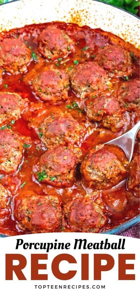 Porcupine Meatball Recipe - Top Recipes Porcupine Meatballs Easy Rice A Roni, Rice A Roni Porcupine Meatballs, Hamburger Rice Balls Porcupine Meatballs, Porcupines In A Skillet, Meatballs With Rice Recipes, Porcupine Meatballs Rice A Roni, Porcupine Balls Recipe, Meatballs With Rice Inside, Porkiepine Meatballs