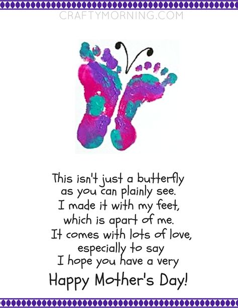 Printable Footprint Butterfly Mother's Day Poem - Crafty Morning Footprint Butterfly, Butterfly Footprints, Mothers Day Crafts Preschool, Crafty Morning, Diy Mother's Day Crafts, Mother's Day Printables, Mother's Day Projects, Mothers Day Poems, Mother Poems