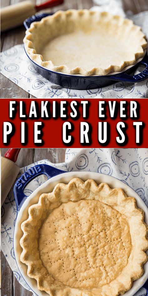 This recipe makes THE FLAKIEST pie crust I have ever tried! There's a special trick to it, and it works every time, like a charm! #pie #piecrust #recipe #easy #flaky #uses #butter #withoutshortening #homemade #pot #apple #desserts #simple #perfect #nofail #savory #sweet #howtomake #double #tips #forquiche #whattodo #hand Ina Garden Pie Crust, Vintage Pie Crust Recipe, Easy Flakey Pie Crust, Magic Melted Butter Pie Dough, How To Make Pie Crust Easy, Pie Shell Recipe Easy, Hot Water Pie Crust Recipe, Sweet Pie Crust Recipe, Diy Pie Crust