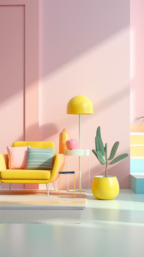 Lemon Yellow, Mint Color, Millenial Pink, Navajo White Yellow And Pink Interior, Interior Design Yellow, Green And Black Background, Millenial Pink, Mellow Colors, Navajo White, Minimal Interior, Minimal Interior Design, Kids Bedroom Inspiration