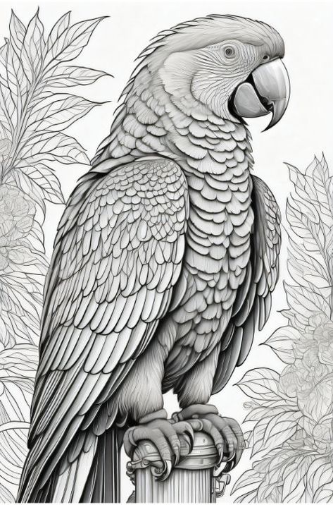 Eagle Digital Art, Tiger Digital Art, Zoo Coloring Pages, Animal Stencils, Parrot Drawing, Pencil Drawings Of Animals, Parrots Art, Clever Tattoos, Animal Stencil