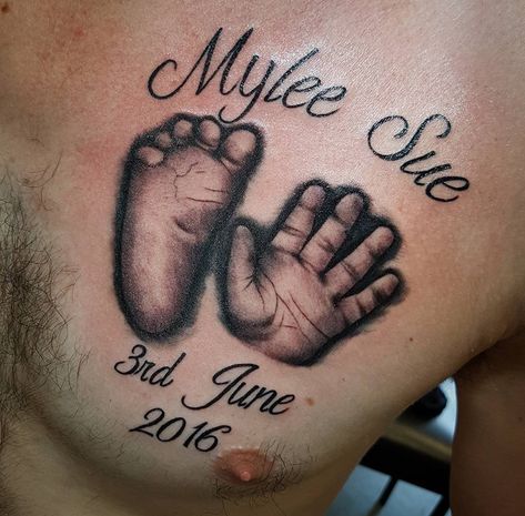 Baby handprint tattoo by Cindy May..... Baby Feet Tattoos For Dad, Baby Handprint Tattoo, Baby Hand Print Tattoo, Hand Print Tattoo, Boys Hand Tattoo, Handprint Tattoo, Baby Hand Tattoo, Hand Print Tattoos, Baby Tattoo Ideas