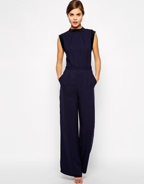 Navy Jumpsuit Outfit Wedding, Trouser Jumpsuit, Jumpsuit Fall, Tailored Jumpsuit, Designer Store, Navy Jumpsuit, Easy Work, Jumpsuit Outfit, Wide Leg Pant