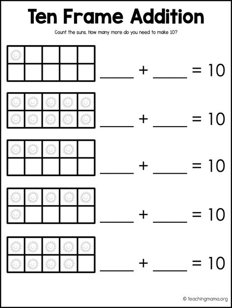 ten frame addition Ten Frame Addition Worksheet, Ten Frames Printable Free First Grade, Ten Frame Addition, Kindergarten At Home, Addition Table, Frame Addition, Winter Math Worksheets, Ten Frames Kindergarten, Tens Frame