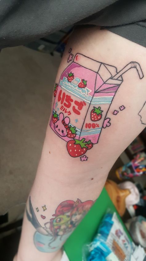 Pastel Tattoo, Milk Strawberry, Phönix Tattoo, Forearm Tattoo Design, Cool Forearm Tattoos, Kawaii Tattoo, Stickers Kawaii, Tatuaje A Color, Wallpaper Pastel