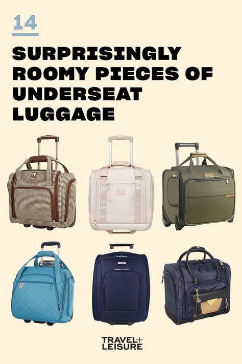 If you are wanting the perfect underseat carry-on bag you will want to click and see Travel + Leisure's list of 14 roomy under seat carry on luggage. #Travel #TravelLuggae #CarryOn #CarryOnLuggage #PackingTips | Travel + Leisure Carry On Luggage Bags, How To Pack A Carry On For A Weekend, Best International Carry On Luggage, Carryon Bags For Women, Best Carryon Bag For Women, Best Luggage For International Travel, Best Carry On Luggage For Women, Best Carry On Bag For Women, Carry On Luggage Packing