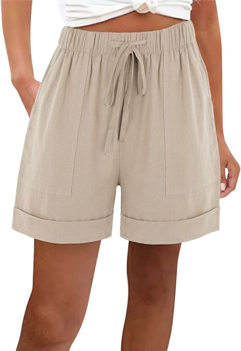 Summer Shorts for Women UK Plus Size with Pocket Elastic High Waist Cotton Linen Shorts Solid Wide Legs Shorts Drawstring Shorts Straight Legs Tracksuit Bottoms Ladies Beach Shorts : Amazon.co.uk: Fashion Casual Date Nights, Functional Wardrobe, Shorts For Women, Woman Beach, Tracksuit Bottoms, Wide Legs, Beach Shorts, Linen Shorts, Uk Fashion