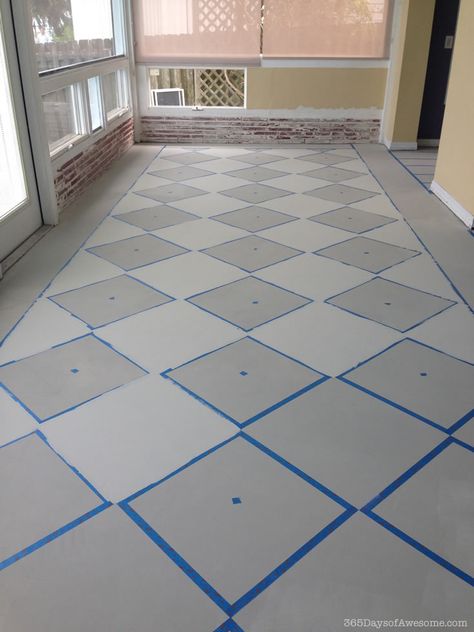 Paint Concrete Patio, Garage Floor Paint, Painted Wood Floors, Painted Concrete Floors, Porch Tile, Painted Patio, Floor Trim, Painted Floor, Stenciled Floor