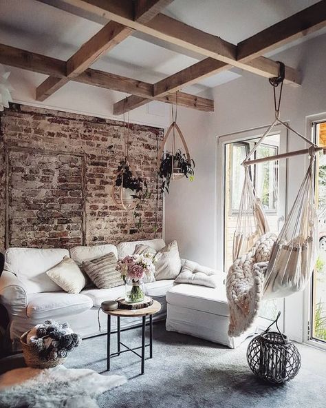 rustic family room Small Living Room Layout, Earthy Home Decor, Earthy Home, Boho Scandinavian, Home Improvement Loans, Brick Texture, Living Room Scandinavian, Scandinavian Living, Style Deco