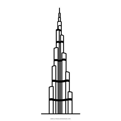 Burj Khalifa Dubai Coloring Page - Ultra Coloring Pages Dubai Drawing Easy, Uae Drawing Ideas, Burj Khalifa Tattoo, Dubai Tattoo Ideas, Dubai Doodle, Dubai Icon Instagram Highlight, Burj Khalifa Sketch, Skyscrapers Drawing, Burj Khalifa Drawing