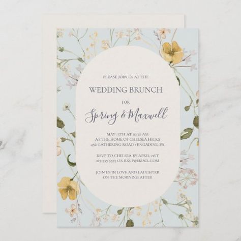 $2.92 | Spring Wildflower | Light Blue Wedding Brunch #classic bohemian pastel blue meadow, elegant vintage wildflower garden ss029, simple modern whimsical botanical summer, rustic wedding brunch, greenery brunch invitation, boho post wedding brunch, floral brunch invite, spring the morning after, colorful after wedding brunch, dusty blue wedding breakfast Bridal Tea Party Invitations, Casual Wedding Invitations, Watercolor Wild Flowers, Lingerie Shower Invitations, Garden Meadow, Vow Renewal Invitations, Rustic Wedding Showers, Minimalist Pastel, Bridal Tea Party