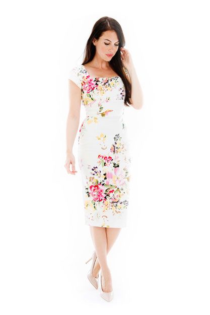 Cara Seville Cream Pencil Dress Classic Pencil Dress, The Pretty Dress Company, Cream Floral Dress, Pretty Dress, Cream Dress, Pencil Dress, The Pretty, Seville, Spring Summer Outfits