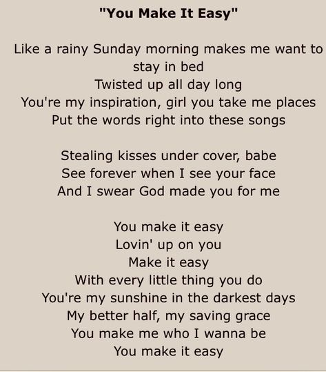 You make it easy - Jason Aldean Just heard this song and it made me think of you❤ You Make It Easy Jason Aldean, Jason Aldean Tattoos, Jason Aldean Lyrics, Reception Playlist, Jason Alden, Country Lyrics Quotes, Dream Elopement, Country Song Quotes, Country Lyrics