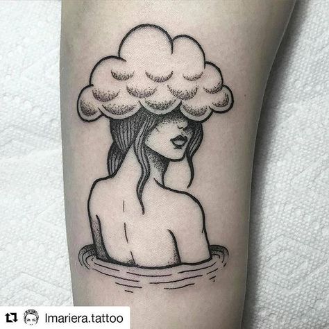 #Repost @lmariera.tattoo ・・・ Head in the clouds #blackworkers #blackworktattoo… Cloud Tattoos, Pola Tato, Petit Tattoo, Kunst Tattoos, Tattoo Zeichnungen, Cloud Tattoo, Sternum Tattoo, Tattoo Girls, 캐릭터 드로잉