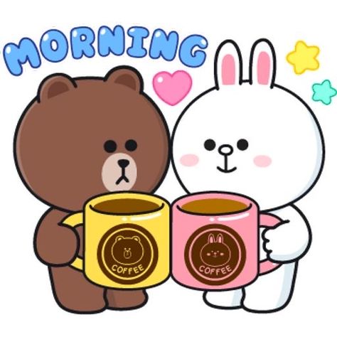 Cony Brown Good Morning, Mochi Bear, Morning Stickers, Brown And Cony, Cony Brown, Morning Kisses, Lip Wallpaper, Good Morning Funny Pictures, Emoji Love