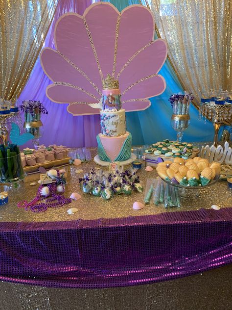 Little Mermaid Dessert Table Little Mermaid Dessert Table, Little Mermaid Dessert, Mermaid Dessert Table, Sea Baby Shower Theme, Ariel Little Mermaid, Sea Baby Shower, Mermaid Baby, Baby Shower Theme, Little Mermaid