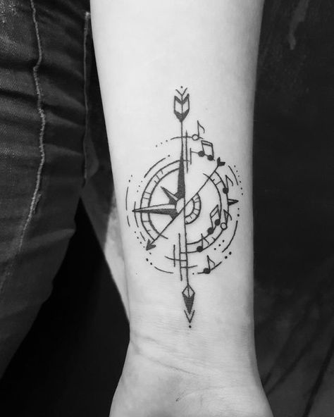 Geometric Tattoo Music, Harmony Tattoo, Geometric Compass, Music Tattoo Sleeves, Molecule Tattoo, Music Notes Tattoo, Tattoo Music, Compass Tattoo Design, Music Tattoo Designs