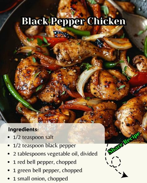 Recipes Trends | Black Pepper Chicken | Facebook Black Pepper Chicken, Spicy Dishes, Green Bell Peppers, Chicken Stuffed Peppers, Red Bell Pepper, Food Trends, Black Pepper, Baked Chicken, Stir Fry