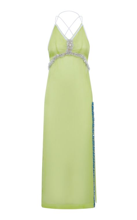 Crystal Trim, Midi Slip Dress, Red Crystals, Green Crystals, News Design, Moda Operandi, Fashion Collection, Lime Green, Slip Dress