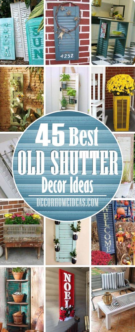 Window Shutter Repurpose, Upcycle Shutters Diy, Old Shutters Repurposed Decor, Reuse Shutters Diy Projects, Old Shutter Decor Ideas, Repurposed Shutters Ideas Exterior, Repurpose Old Shutters Diy Projects, Old Shutter Ideas Home Decor Diy Projects, Old Shutters Repurposed Garden